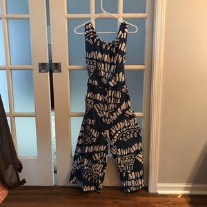 Anthro Summer Jumper; Blue and white linen